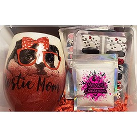 Boston Terrier Wine Glass, Nail Polish Strips, Waterslide Nail Decals Gift Set