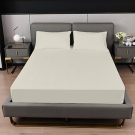 Rohi 16"/40cm Extra Deep Fitted Sheets Single – Soft & Breathable – Anti-Allergy Cream Fitted Sheet – Easy Care Single Fitted Bed Sheets (Cream, Single)