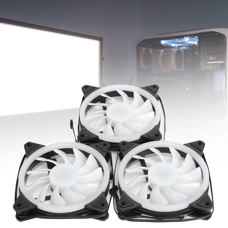 3Pcs Computer Chassis Cooling Fan Mute 6‑Pin Dual RGB Lights