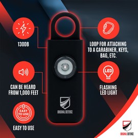 Original Defense® Siren Self-Defense Alarm (Black) - 130 dB Keychain Alarm with LED Strobe Light for Women, Children, and Elderly - Police Recommended