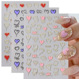 Valentine's Day Nail Stickers for Nail Art - Heart Nail Art Stickers Decals 3D Self-Adhesive Hot Stamping Hollow Love Design Valentine's Nail Stickers Supplies for Women DIY Nail Decorations 3 Sheets