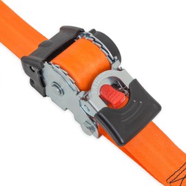 PowerTye 2 inch x 10 Foot Retractable Heavy-Duty Ratchet Tie-Downs w/Latch Hooks, Plus Soft-Tyes and Storage Bag - 800 lb Working Load Limit - Orange (Pair)