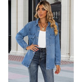 luvamia Womens Shacket Jacket Jeans Jacket For Women Fashion Blue Jean Outfits For Womens Oversized Button Down Shirts Winter Jackets For Womens Button Down Shirt Size XX-Large Size 20 22