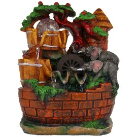 Table top Elephant & Trees 10" Water Fountain Cascading Waterfalls Water Mill LED Light