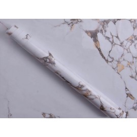 48"x197"Super Wide Size Big Thick White Gold Vinly Adhesive Marble Wallpaper Peel and Stick Fuax Granite Textured Contact Paper Premium Look Stone Paper for Bathroom TV Backdrop Store Basement Walls