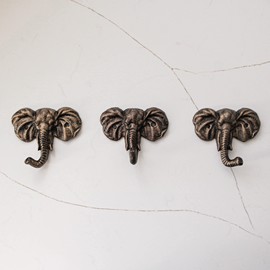 Set of 3 Cast Iron Elephant Antique Gold Wall Hooks - Stylish, Durable, and Functional Decorative Hooks for Organizing Hats, Towels, Coats, Keys, or Pet Leashes