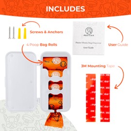 Pexter Dog Poop Bag Dispenser - Outdoor or Indoor Pet Waste Bag Dispenser Station - Stick-On or Screw-On Wall Mount - Poop Bags Storage Outdoor Container - Includes 4 Doggie Bag Rolls (White)