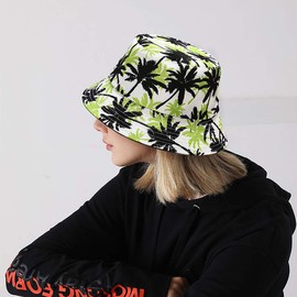 XYIYI Reversible Bucket Hat, Angler’s Hat, Sun Hat for Women, Girls, Coconut tree
