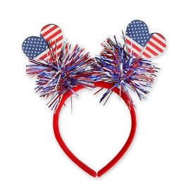 HIFANMM 4th of July Headband Independence Day Hair Accessories Patriotic Party Hair Supplies USA Flag Heart Design Blue Red Ribbon Stars Hair Decoration Non Slip Head Band for Women Girls Kids 1 Pcs