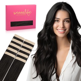 WENNALIFE Tape Extensions Real Hair Natural Black 10 Pieces Tape-In Extensions Real Hair 20 g 25 cm Invisible Hair Extensions Real Hair Invisible Straight Extensions Tape Refill Pack for Girls