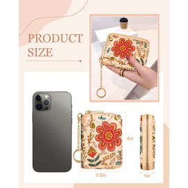 Bistup Credit Card Holder for Women Cute Small for Ladies Teen Girls Female Rfid Leather Cardholder Wallets with Keychain Accordion Organizer Purse Flower Girly Aesthetic Print Unique Zipper