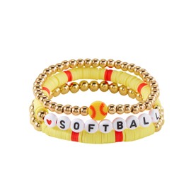 xuzhiyuan 3Pcs/Set Sports Ball Bracelet Basketball Football Baseball Softball Soccer Volleyball Stackable Soft Clay Beads Bracelet Sports Game Jewelry for Women-Softball