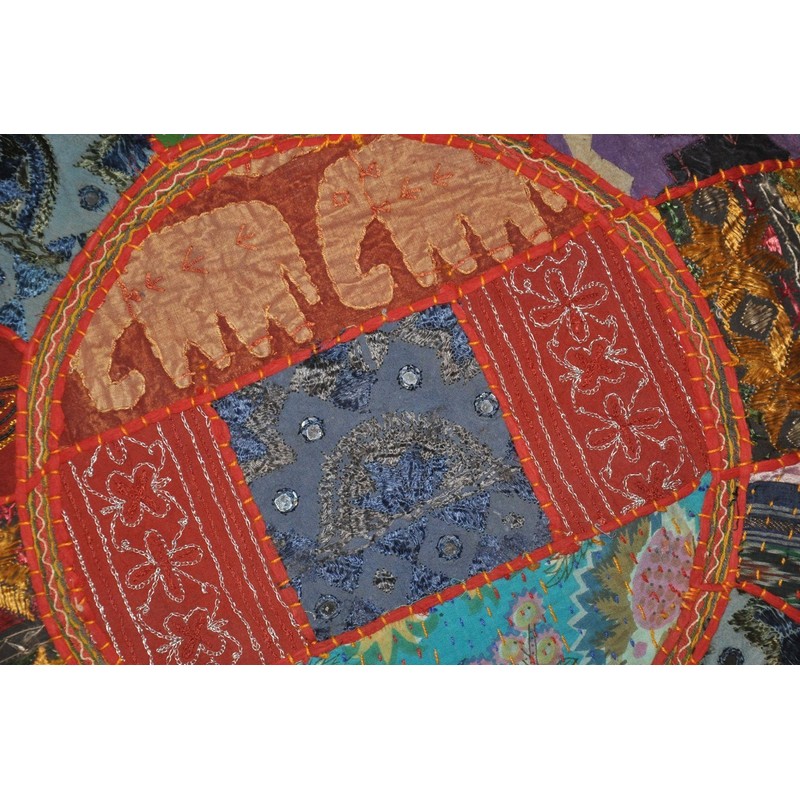 Marubhumi India Floor cotton Ottoman Embellished with Patchwork and Embroidery