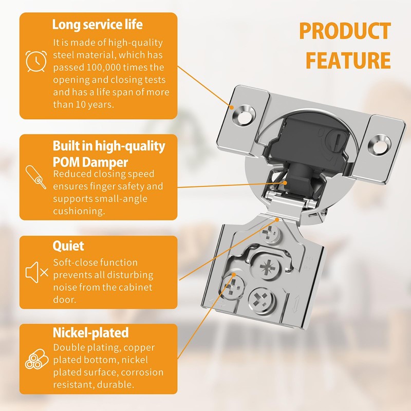 Chibery 10 Pack 5/8" Overlay 4D Soft Close Concealed Hinges