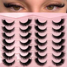 loladook Cat Eye Lashes Natural Look Short Fluffy 16mm Faux Mink Full Strip Lashes Pack 3D C Curl Volume Fox Eye False Eyelashes 14 Pairs(19)