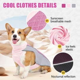 Dog Cooling Vest, Upgraded Dog Harness Cooler Jacket, Elasticity Breathable Lightweight Cool Pet Vest for Small Large Dogs (Pink, L)