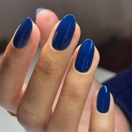 KXAMELIE Royal Blue Short Almond False Nails, 24 Pieces Press-on Nails Set in 12 Sizes, ABS Material, Full Cover Round Fake Nails for Girls