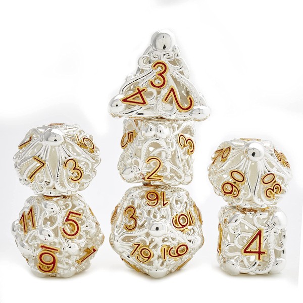 Hollow Metal Dice Sets 7pcs DND Game Gifts for Dungeons and Dragons RPG MTG Table Games D&D Pathfinder Shadowrun and Math Teaching