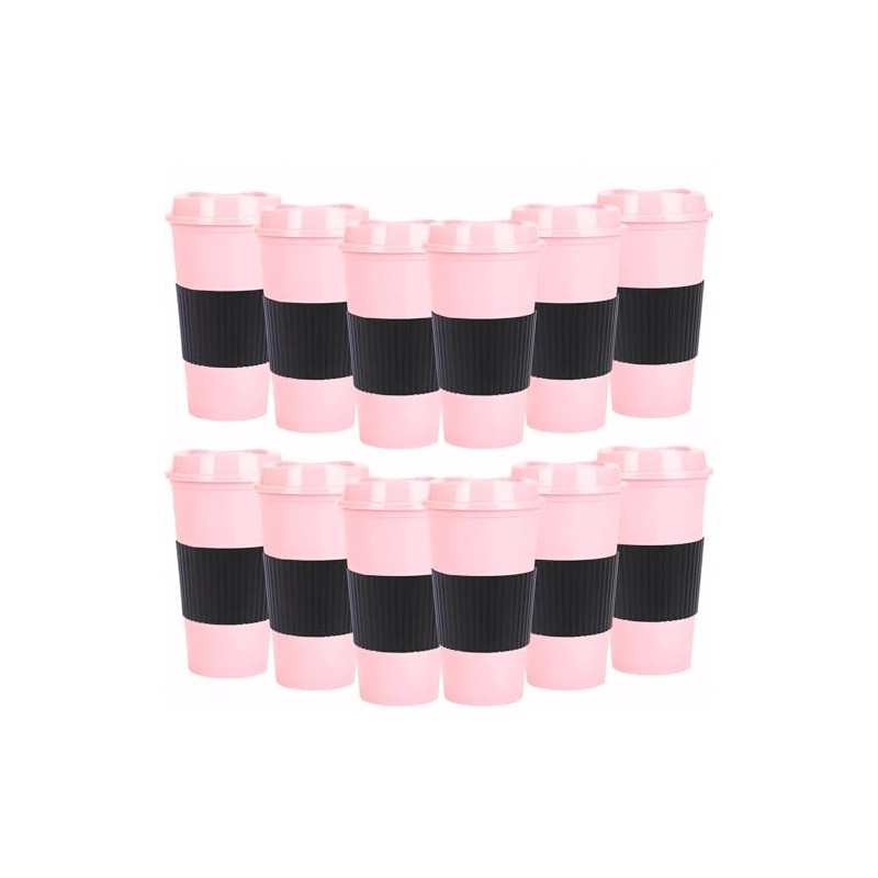 Yisituo Plastic Coffee Cups with Lids, 12 Pack 480ml Reusable