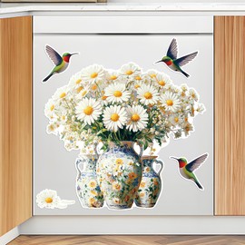 Flower Dishwasher Magnet Cover Daisy Vase Fridge Magnets Butterfly Daisy Refrigerator Sticker Spring Flower Dishwasher Sticker Decorations for Spring Fridge Dishwasher Kitchen Refrigerator Cover