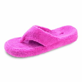 Acorn Women's Spa Thong Slippers with Cloud Contour Comfort - Arch Support and Plush Fluffy Terry Lining, Perfect for Beach, Camping, Poolside, or Bathroom Wear, Azalea, 6.5 - 7.5