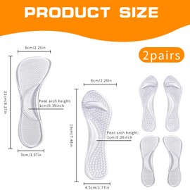 2Pairs Gel Shoe Insoles for Women – Inserts for High Heels, Comfortable Foot Support, Cushion for Heel & Arch