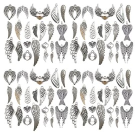 WOCRAFT 120pcs Antique Silver Wing Charms for Jewelry Making Alloy Heart Angel Wing Charms for DIY Crafts (SN013)
