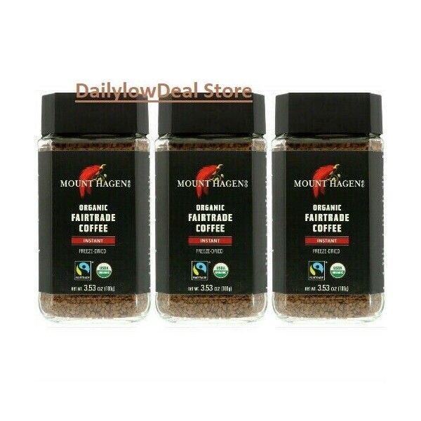 3 PACK - Mount Hagen Organic Freeze Dried Instant Ground Coffee, 3.53 oz