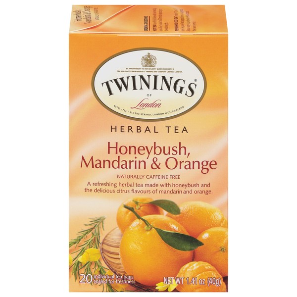 Twinings Honeybush, Mandarin & Orange Herbal Tea, 20 Count Pack of 6, Individually Wrapped Tea Bags, Naturally Caffeine Free