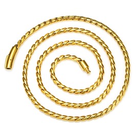 ROWIN&CO Men Women Necklace 18k Real Gold Plated Stainless Steel Twisted Rope Chain Choker Necklace, Hip hop Jewelry Miami Curb Links, 5mm, 18-30 Inch. (22 inch)