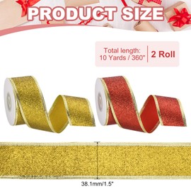 PATIKIL 20 Yards x 1.5" Christmas Ribbon, Metallic Wired Gift Wrapping Shine Ribbon Satin for Craft Birthday Wedding Festival Decoration, Red/Gold