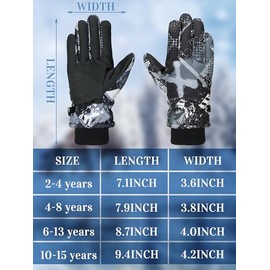 Honoson 2 Pares Guantes de Nieve de Invierno para Niños Guantes de Esquí Cálidos Impermeables a Prueba de Viento Guantes de Snowboard para Niños Pequeños (Patrón Retro, 4-8 años)