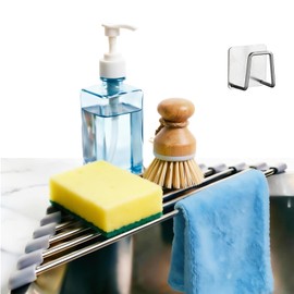 WOKNOW Triangle Roll-Up Dish Drying Rack and Sponge Holder for Kitchen Sink - Foldable Stainless Steel Dish Drying Rack for Sink Corners, Multipurpose Over The Sink Kitchen Drainer, Save Space