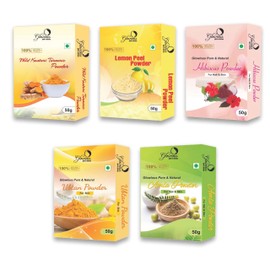 glowious Combo Pack of 5 (Kasturi Turmeric, Lemon Peel, Amla, Hibiscus & Ubtan Powder) 250gms(50gX5)