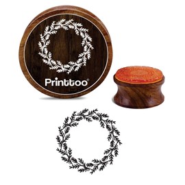 Printtoo Brown Leaf Wreath Wooden Round Rubber Stamp Craft Textile DIY Stamps-2 Inch