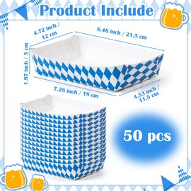 AsodSway Christmas Paper Food Trays - 50P Christmas Unassembled Trays Blue White Checkered Snack Disposable Paper Serving Plates Beer Festival Food Containers Concession Stand Birthday Party Supplies