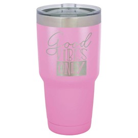GOOD VIBES ONLY Light Purple 30 oz Tumbler With Straw and Slide Top Lid | Stainless Steel Travel Mug | Compare To Yeti Rambler
