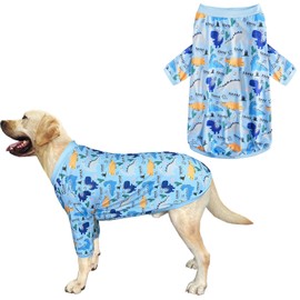 PriPre Dinosaur Dog T Shirts Cute Dinosaur Pattern Printed Apparel Shirt for Large Dogs Softable Stretchy Pet Clothes 2XL, Blue