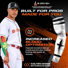 B-Driven Sports Pro-Fit Compression Arm Sleeve for Baseball, Basketball, Football - Muscle-Tendon, Bruising Reduction - Athletic, Men, Women, Youth, Kids - Elegant Swirl L (A) - 1 Pc