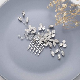 Easedaily Leaf Bride Wedding Hair Comb Silver Rhinestone Brial Hair Pieces Flower Hair Clip Hair Accessories for Women and Girls