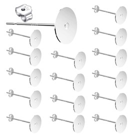 25Pair Plating 925 Sterling Silver Earrings Posts Flat Pad Ear Stud Hypoallergenic Blank Earring Pins with Plating 925 Sterling Silver Earring Backs for Jewelry Making Findings(8mm)