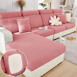 Stretch Sofa Covers for Cushion Couch,Universal Wear Resistant Slipcover with Elastic Bottom,Magic Couch Cover Furniture Protector,Anti-Slip L Shape Sofa Cover,Headrest Cover,Weave-Sakura Powder