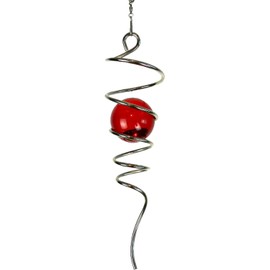 LJLIFART Gazing Ball Spiral Red Decorative Wind Spinner Unique Gift and Hanging Decor for Indoor Outdoor Garden Decoration 13 Inch Height