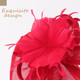 DRESHOW Fascinator Hats for Women Pillbox Hat with Veil Headband and a Forked Clip Tea Party Headpiece, 1 piece: 06-red