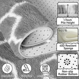 EVOIONOS Grey White Area Rugs for Living Room, 7x10 Feet Fluffy Geometric Rug for Bedroom, Plush Shaggy Soft Indoor Floor Carpet for Kids Room Home Decor, Upgrade Non Slip Washable Aesthetic Gray Rug