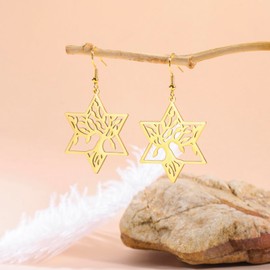 KKJOY Tree of Life with Hexagram Dangle Earrings Stainless Steel Star of David Pendant Earrings Nature Inspired Spiritual Jewelry for Women Charming Ladies
