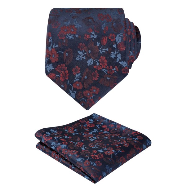 Alizeal Mens 3.15inches Flower Patterned Tie with Floral Printed Pocket