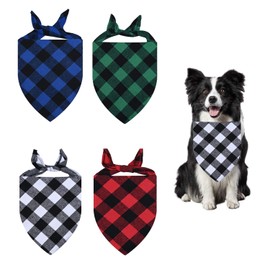MFUOE 4Pieces Checkered Pet Bandana Colored Unique Bandanas Cotton Neckerchief Bandana for Christmas Pet Dog Kerchief Grooming Accessories
