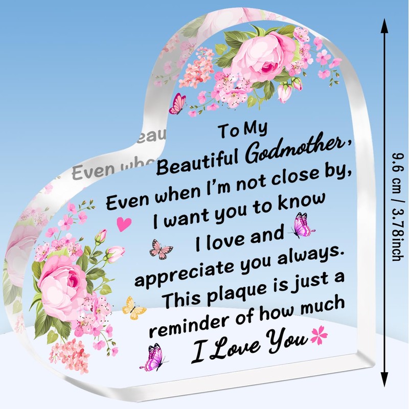 TTOVEN Godmother Gifts,Godmother Birthday Gifts,Godmother Christmas Day Gifts,Beautiful Heart Acrylic