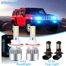 SHENKENUO For Hummer H3 2006-2010 8000K LED Headlight Hi/Lo + Fog Light 4 Bulbs Combo Kit